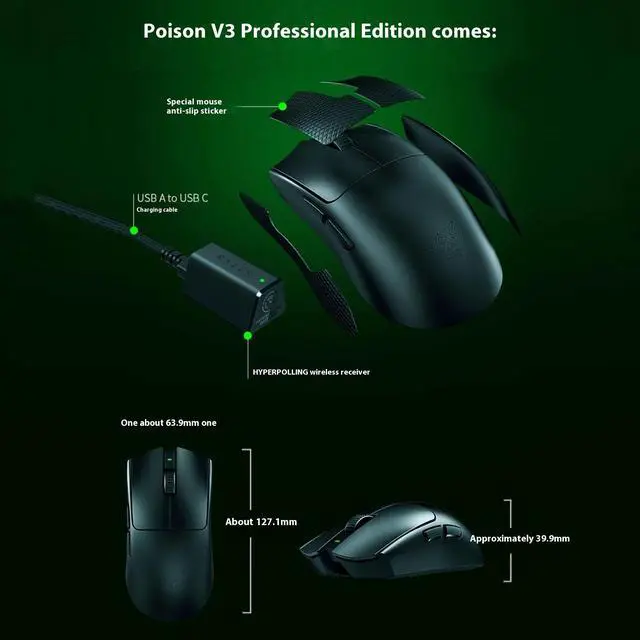 Alt view image 7 of 7 - AULA Viper V3 Pro Wireless Gaming Mouse: 54g Lightweight - 8K Polling - 35000 DPI Optical Sensor with Advanced Features - Gen-3 Optical Switches - 8 Programmable Controls - USB C Charging- Black
