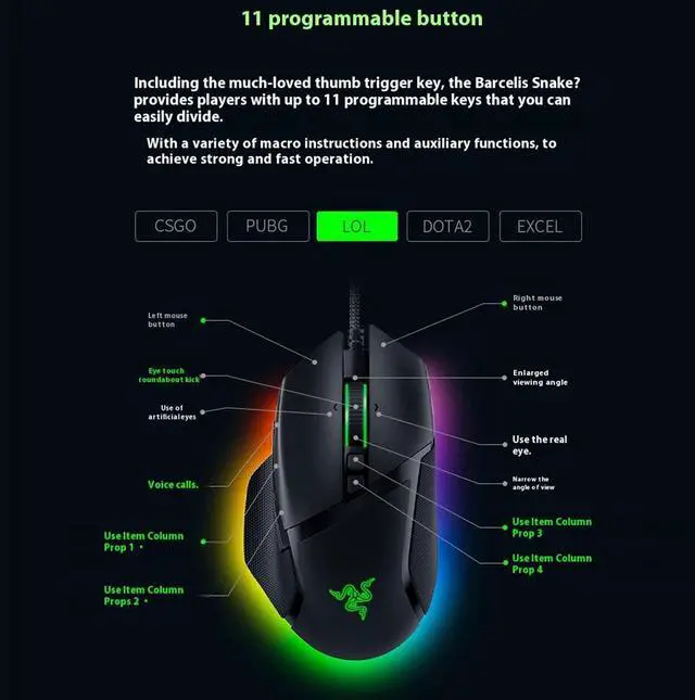 Alt view image 4 of 7 - AULA Basilisk V3 Customizable Ergonomic Wired Gaming Mouse: Fastest Gaming Mouse Switch - Chroma RGB Lighting - 26K DPI Optical Sensor - 11 Programmable Buttons - HyperScroll Tilt Wheel -Black