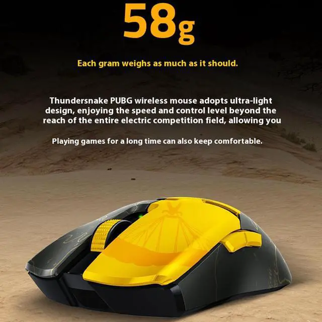 Alt view image 5 of 7 - AULA Viper V2 Pro HyperSpeed Wireless Gaming Mouse: Ultra Lightweight - Optical Switches Gen-3-30K DPI - 90 Hour Battery - USB Type C Cable Included - PUBG: Battleground Edition-6 buttons- yellow
