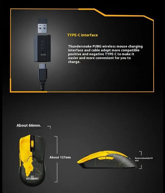 Alt view image 7 of 7 - AULA Viper V2 Pro HyperSpeed Wireless Gaming Mouse: Ultra Lightweight - Optical Switches Gen-3-30K DPI - 90 Hour Battery - USB Type C Cable Included - PUBG: Battleground Edition-6 buttons- yellow