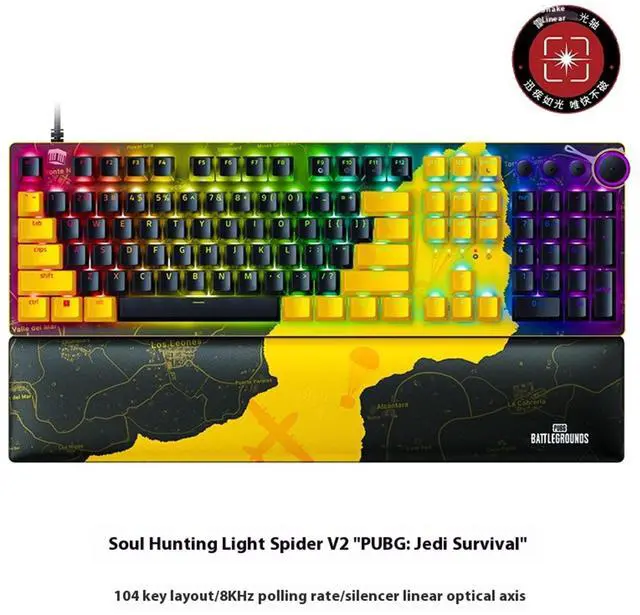 Alt view image 2 of 7 - AULA Huntsman V2 Wired gaming Keyboard,PUBG,Battleground Edition, 8000Hz Polling Rate, Fastest Linear Optical Switches, Magnetic Suction Artificial Leather,Doubleshot PBT Keycaps104 Keysyellow