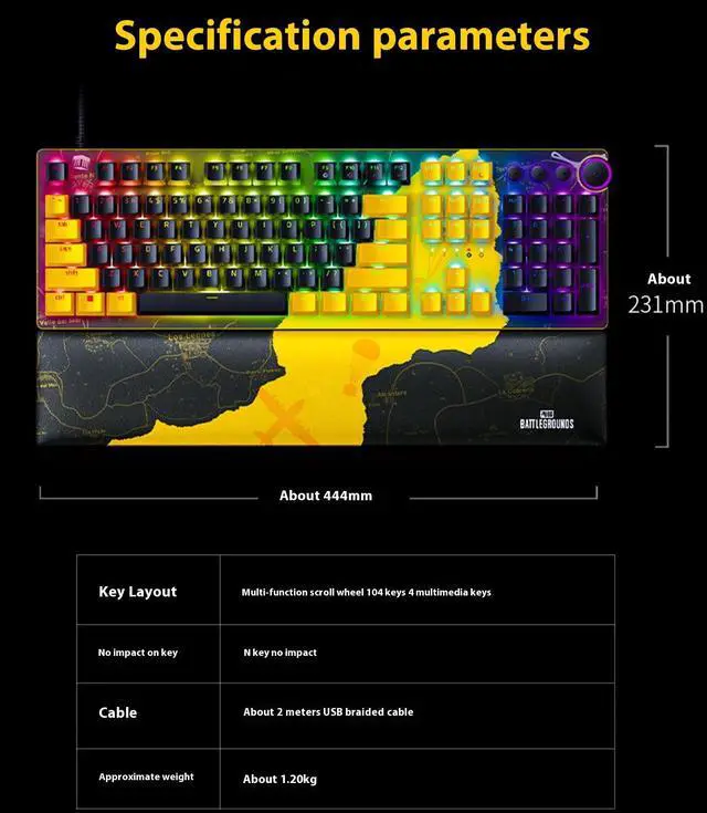 Alt view image 7 of 7 - AULA Huntsman V2 Wired gaming Keyboard,PUBG,Battleground Edition, 8000Hz Polling Rate, Fastest Linear Optical Switches, Magnetic Suction Artificial Leather,Doubleshot PBT Keycaps104 Keysyellow
