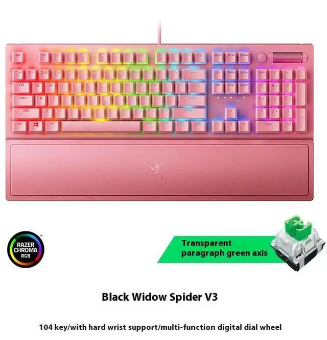 Alt view image 2 of 7 - AULA Black Widow Spider V3 Wired gaming Keyboard, Chroma RGB Lighting, Ergonomic Design, Dual Color Injection Molded ABS Keycaps,green switch104 Keyspink