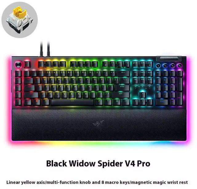 Alt view image 2 of 7 - AULA Black Widow Spider V4 Pro Wired gaming KeyboardCommand DialChroma RGBMagnetic Wrist Rest, Snap Tap, 8 Customizable Keys, Sound Scroll Wheel DesignYellow switch, 104 KeysBlack