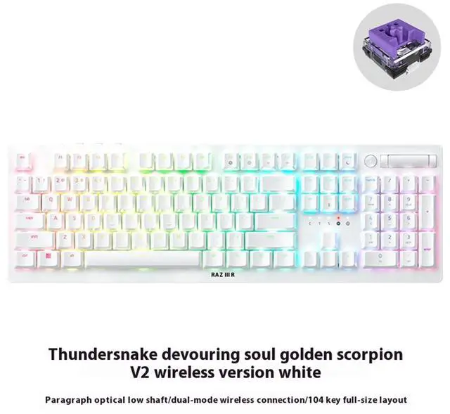 Alt view image 2 of 7 - AULA DeathStalker V2 pro Dual-Mode gaming Keyboard, 40-Hour Battery Life, Laser Etched Craftsmanship,Segmented Optical switch,104 Keys,Low Profile Optical Paragraph light axis,Chroma RGB, white