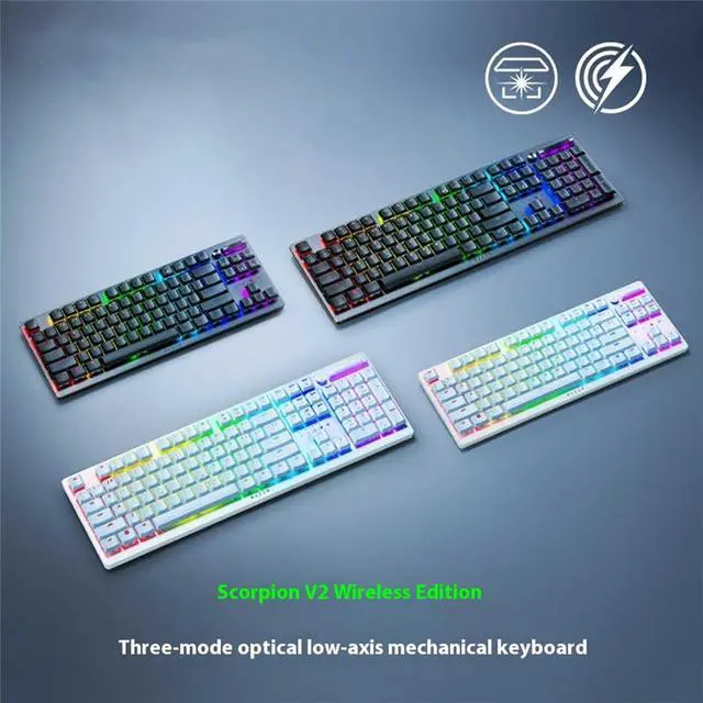 Alt view image 5 of 7 - AULA DeathStalker V2 pro Dual-Mode gaming Keyboard, 40-Hour Battery Life, Laser Etched Craftsmanship,Segmented Optical switch,104 Keys,Low Profile Optical Paragraph light axis,Chroma RGB, white