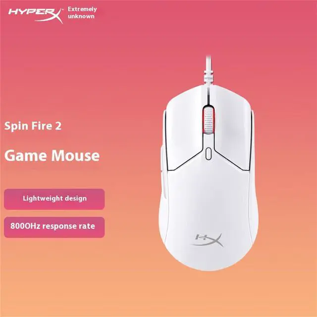 Alt view image 3 of 7 - HyperX Spinfire 2 Wired Gaming Mouse, 8000Hz Response Rate, 26000DPI, HyperX 26K Sensor, 5 Buttons, Lightweight Design, PTFE Feet Stickers, Anti-slip Stickers, Macro Command Support, White