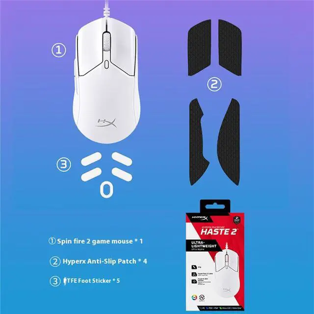 Alt view image 2 of 7 - HyperX Spinfire 2 Wired Gaming Mouse, 8000Hz Response Rate, 26000DPI, HyperX 26K Sensor, 5 Buttons, Lightweight Design, PTFE Feet Stickers, Anti-slip Stickers, Macro Command Support, White