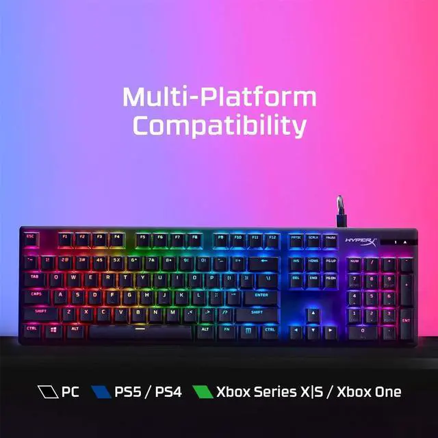 Alt view image 6 of 7 - HyperX Alloy Origins 104-Key PBT Version Gaming Keyboard, Full Size Wired Mechanical Keyboard, Compact Form Factor, RGB LED Backlighting, 8000HZ, Hot Swappable, Linear HyperX ice Axis, Black
