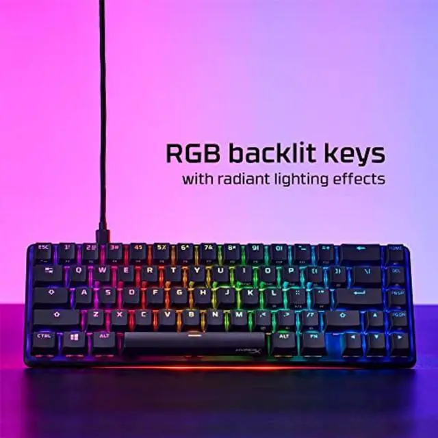Alt view image 4 of 7 - HyperX Alloy Origins 65 - Mechanical Gaming Keyboard  Compact 65% Form Factor - Tactile Aqua Switch - Double Shot PBT Keycaps - RGB LED BacklitPersonalised KeycapsHyperX water Axis, black