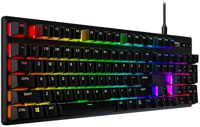 Main image of HyperX Alloy Origins 104-Key PBT Version Gaming Keyboard, Full Size Wired Mechanical Keyboard, Compact Form Factor, RGB LED Backlighting, 8000HZ, Hot Swappable, Linear HyperX Fire Axis, Black