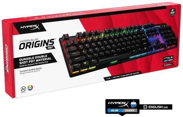 Alt view image 3 of 7 - HyperX Alloy Origins 104-Key PBT Version Gaming Keyboard, Full Size Wired Mechanical Keyboard, Compact Form Factor, RGB LED Backlighting, 8000HZ, Hot Swappable, Linear HyperX Fire Axis, Black