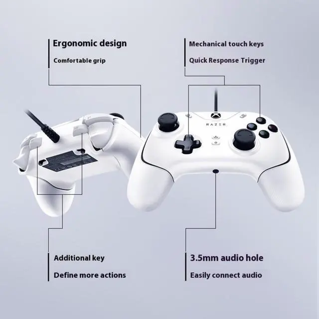 Alt view image 3 of 7 - AULA Wolverine V2 Chroma Wired Gaming Controller for Xbox Series X|S, Xbox One, PC: RGB Lighting - Remappable Buttons & Triggers - Mecha-Tactile Buttons & D-Pad - Trigger Stop- white