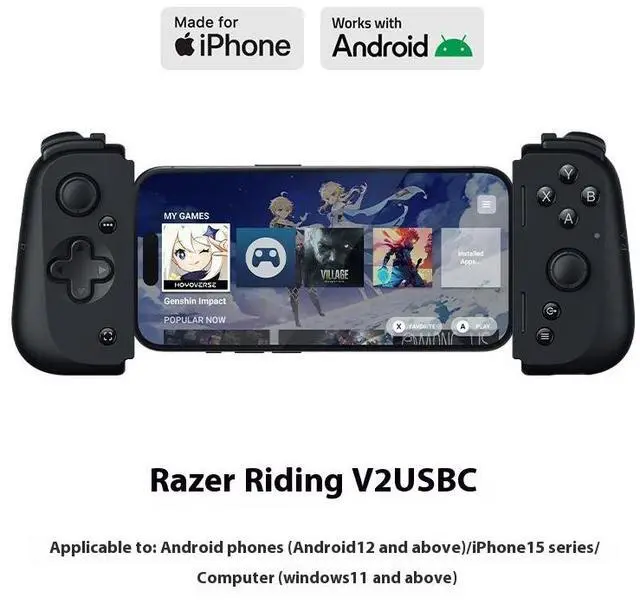 Alt view image 2 of 7 - AULA  Kishi V2 wired Gaming Controller for Android & iPhone 15 Series (USB C): Console Quality Controls - Stream PC, Xbox, Play Games on Phone- Passthrough Charging - Virtual Controller