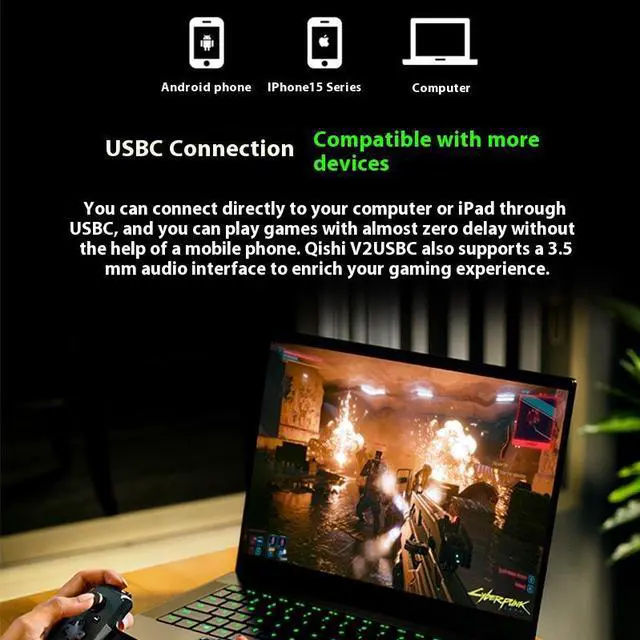 Alt view image 5 of 7 - AULA  Kishi V2 wired Gaming Controller for Android & iPhone 15 Series (USB C): Console Quality Controls - Stream PC, Xbox, Play Games on Phone- Passthrough Charging - Virtual Controller