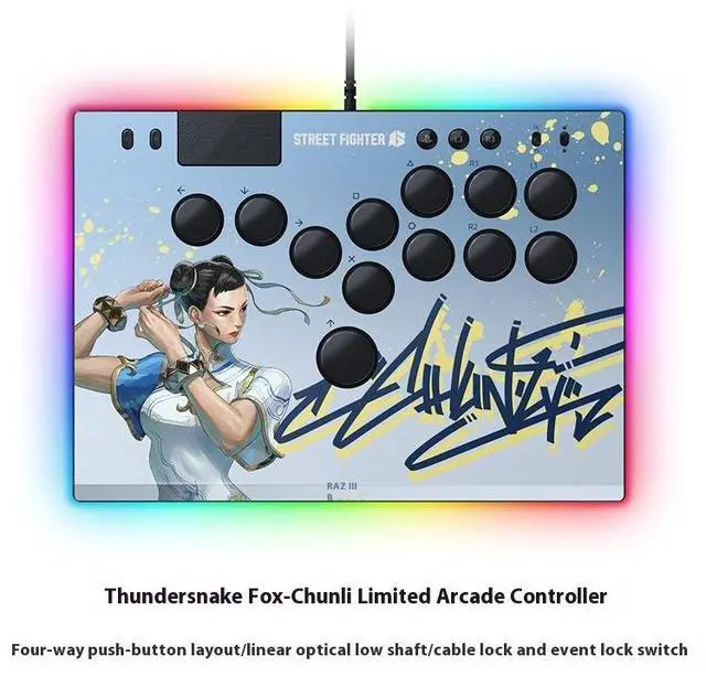 Alt view image 2 of 7 - AULA Kitsune All-Button Arcade wired Controller & Street Fighter Chun-Li Vinyl Skin Bundle: For PS5 /  & PC - Low-Profile Optical Switches - Slim- Chroma RGB - Full Top Plate Wrap