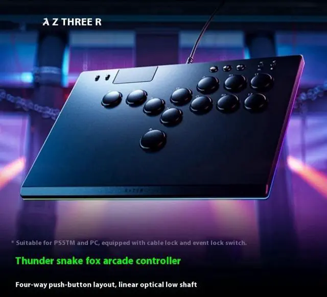 Alt view image 4 of 7 - AULA Kitsune All-Button Arcade wired Controller & Street Fighter Chun-Li Vinyl Skin Bundle: For PS5 /  & PC - Low-Profile Optical Switches - Slim- Chroma RGB - Full Top Plate Wrap