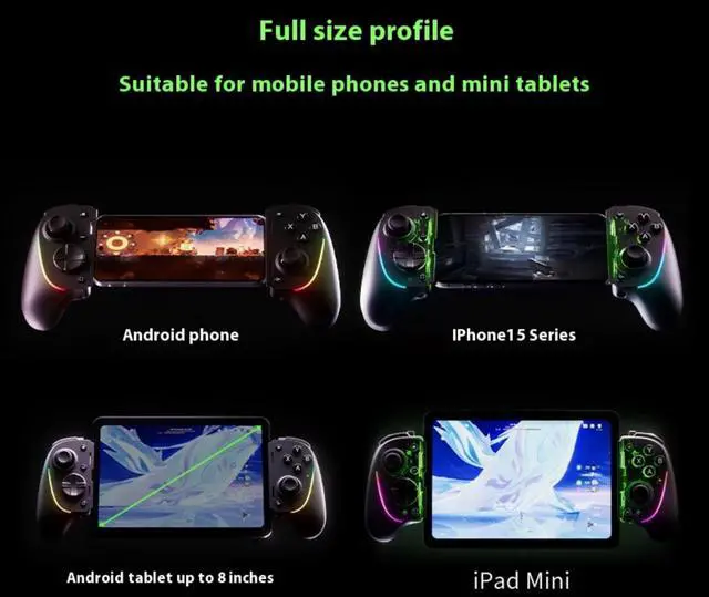 Alt view image 4 of 7 - AULA Kishi Ultra wired Gaming Controller for Android, iPhone 15 & 16 Series, iPad Mini (USB C): Pro Controls - Ergonomic Design - Stream PC, Xbox, PS5 Games on Mobile, Phone, Tablet - Chroma RGB