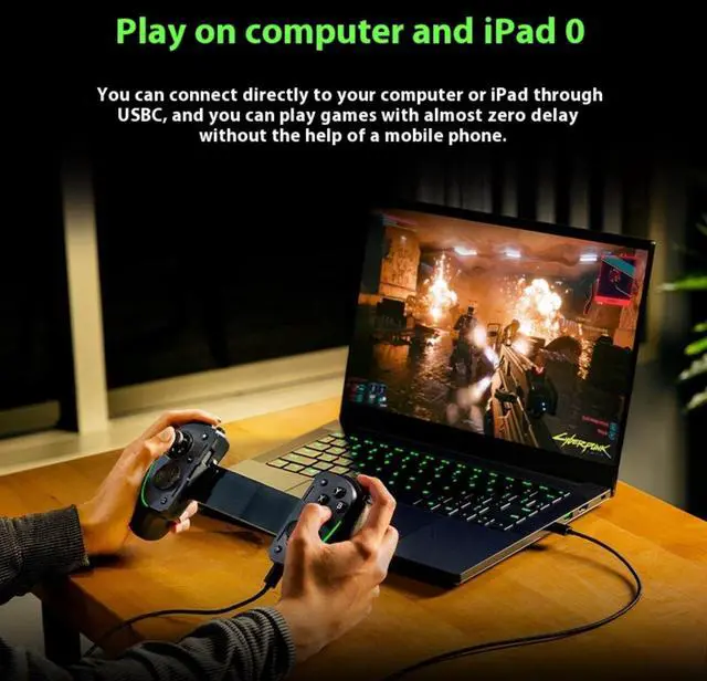 Alt view image 6 of 7 - AULA Kishi Ultra wired Gaming Controller for Android, iPhone 15 & 16 Series, iPad Mini (USB C): Pro Controls - Ergonomic Design - Stream PC, Xbox, PS5 Games on Mobile, Phone, Tablet - Chroma RGB