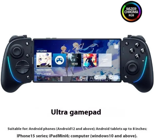 Alt view image 2 of 7 - AULA Kishi Ultra wired Gaming Controller for Android, iPhone 15 & 16 Series, iPad Mini (USB C): Pro Controls - Ergonomic Design - Stream PC, Xbox, PS5 Games on Mobile, Phone, Tablet - Chroma RGB