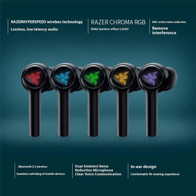 Alt view image 6 of 7 - AULA  Hammerhead HyperSpeed Wireless Multi-Platform Gaming Earbuds for Xbox Series X|S, Xbox One, PC, Mobile: ANC - Noise Cancelling Mic - Bluetooth 5.2 - RGB Chroma - 30 Hr Battery,black