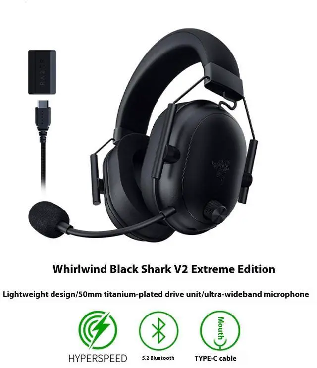 Alt view image 2 of 7 - AULA Soul Eater Shark V2 Extreme wireless Gaming Headset , THX Spatial Audio - Bendable Mic - 50mm Drivers - 2.4GHz, Bluetooth or USB - 70 Hr Battery w/USB Type C Chargingblack