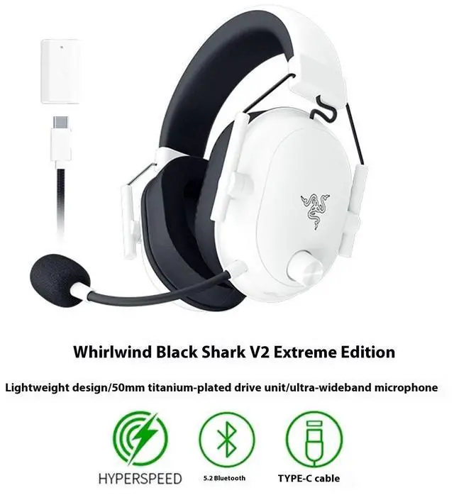 Alt view image 2 of 7 - AULA Soul Eater Shark V2 Extreme wireless Gaming Headset , THX Spatial Audio - Bendable Mic - 50mm Drivers - 2.4GHz, Bluetooth or USB - 70 Hr Battery w/USB Type C Chargingwhite