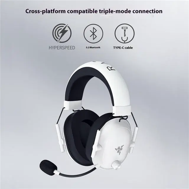 Alt view image 3 of 7 - AULA Soul Eater Shark V2 Extreme wireless Gaming Headset , THX Spatial Audio - Bendable Mic - 50mm Drivers - 2.4GHz, Bluetooth or USB - 70 Hr Battery w/USB Type C Chargingwhite