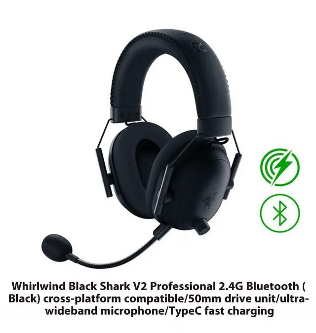 Alt view image 2 of 7 - AULA Cyclone Black SharkV2Pro 2.4G Bluetooth, Super Wideband Mic - Pro Tuned FPS Profiles - 50mm Drivers - Plush Noise Isolating Earcups - 70 Hr Battery - Bluetooth - for PC, PS5, Switch,black