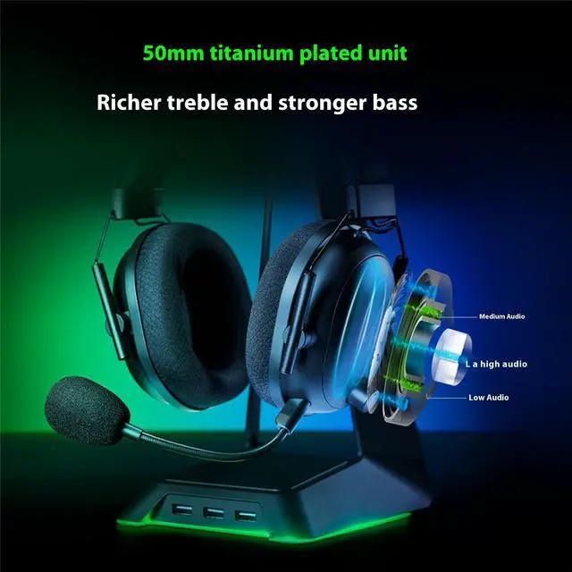 Alt view image 5 of 7 - AULA Cyclone Black SharkV2Pro 2.4G Bluetooth, Super Wideband Mic - Pro Tuned FPS Profiles - 50mm Drivers - Plush Noise Isolating Earcups - 70 Hr Battery - Bluetooth - for PC, PS5, Switch,black