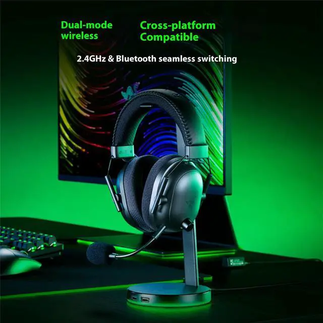 Alt view image 4 of 7 - AULA Cyclone Black SharkV2Pro 2.4G Bluetooth, Super Wideband Mic - Pro Tuned FPS Profiles - 50mm Drivers - Plush Noise Isolating Earcups - 70 Hr Battery - Bluetooth - for PC, PS5, Switch,black
