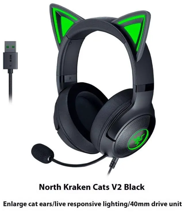 Alt view image 3 of 7 - AULA Cute Cat Edition Wired Gaming Headset with Microphone,usb link, 7.1 stereo, noise-canceling headphones,Compatible with devices with USB ports,Black