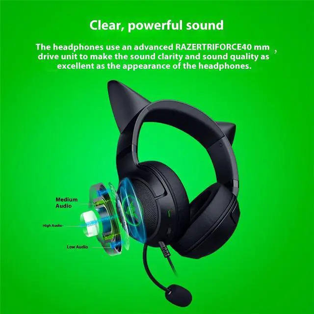 Alt view image 6 of 7 - AULA Cute Cat Edition Wired Gaming Headset with Microphone,usb link, 7.1 stereo, noise-canceling headphones,Compatible with devices with USB ports,Black