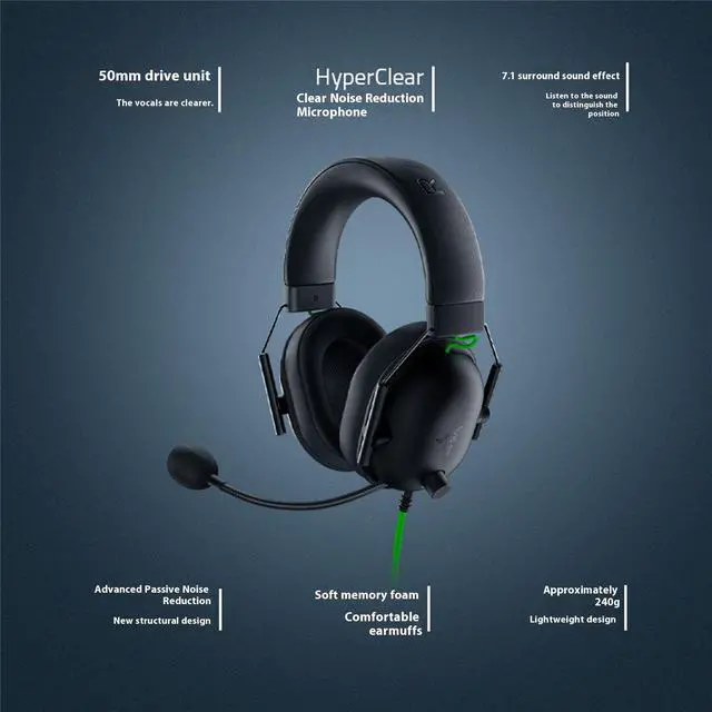 Alt view image 6 of 7 - AULA  BlackSharkV2X Wired Gaming Headset, THX 7.1 Spatial Surround Sound,50mm Drivers,Detachable Mic,for PC, PS4, PS5, Switch, Xbox One, Xbox Series X|S,3.5mm Audio Jack & USB DAC ,Black