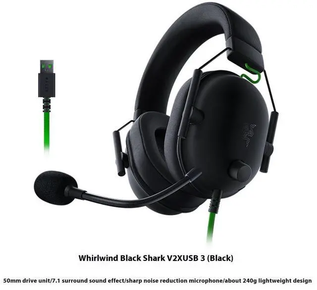Alt view image 3 of 7 - AULA  BlackSharkV2X Wired Gaming Headset, THX 7.1 Spatial Surround Sound,50mm Drivers,Detachable Mic,for PC, PS4, PS5, Switch, Xbox One, Xbox Series X|S,3.5mm Audio Jack & USB DAC ,Black