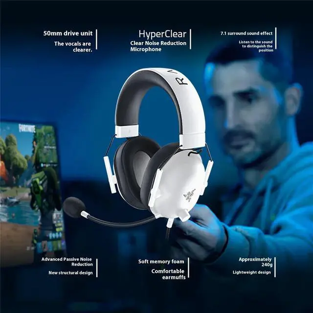 Alt view image 5 of 7 - AULA BlackSharkV2X Wired Gaming Headset, THX 7.1 Spatial Surround Sound,50mm Drivers,Detachable Mic,for PC, PS4, PS5, Switch, Xbox One, Xbox Series X|S,3.5mm Audio Jack & USB DAC ,white
