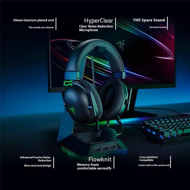 Alt view image 5 of 7 - AULA Cyclone Black SharkV2 Wireless Gaming Headset, with its open shell design and breathable fabric,passive noise reduction, weighs only 240gblack