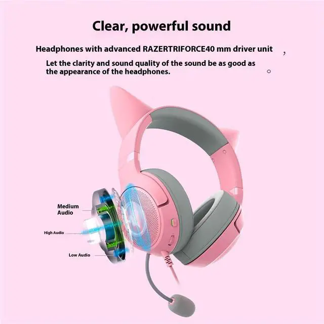 Alt view image 6 of 7 - AULA Cute Cat Edition Wired Gaming Headset with Microphone,usb link, 7.1 stereo, noise-canceling headphones,Compatible with devices with USB ports,Pink