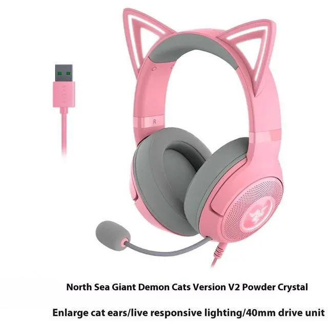 Alt view image 2 of 7 - AULA Cute Cat Edition Wired Gaming Headset with Microphone,usb link, 7.1 stereo, noise-canceling headphones,Compatible with devices with USB ports,Pink