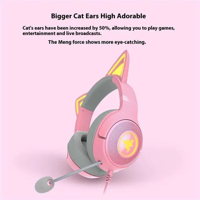 Alt view image 5 of 7 - AULA Cute Cat Edition Wired Gaming Headset with Microphone,usb link, 7.1 stereo, noise-canceling headphones,Compatible with devices with USB ports,Pink