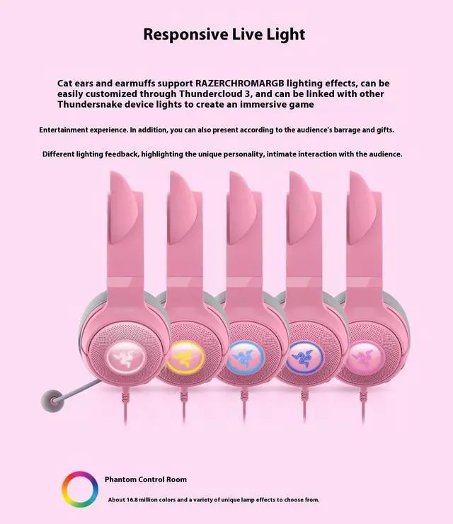 Alt view image 4 of 7 - AULA Cute Cat Edition Wired Gaming Headset with Microphone,usb link, 7.1 stereo, noise-canceling headphones,Compatible with devices with USB ports,Pink
