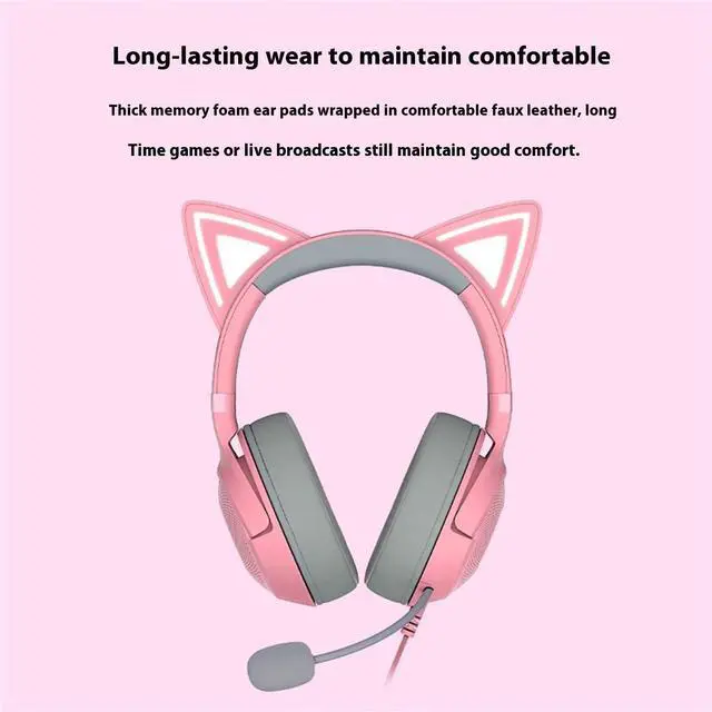 Alt view image 7 of 7 - AULA Cute Cat Edition Wired Gaming Headset with Microphone,usb link, 7.1 stereo, noise-canceling headphones,Compatible with devices with USB ports,Pink