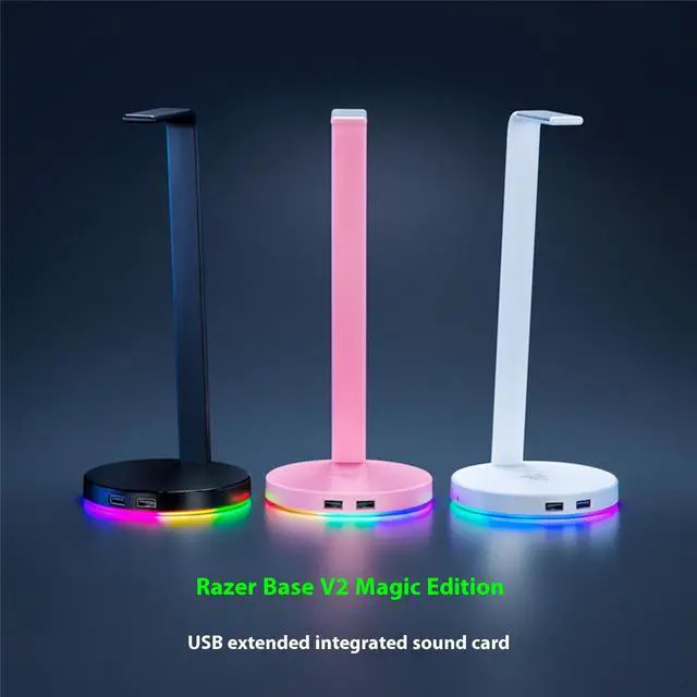 Alt view image 2 of 7 - AULA Phantom Dock V2 Headset Stand Holder, Chroma RGB Lighting - Taller Stand & Anti-slip Ledge - USB Charging Ports - Anti-Slip Rubber Base - 3.5mm Port + Built-in DAC - Quartz Pink