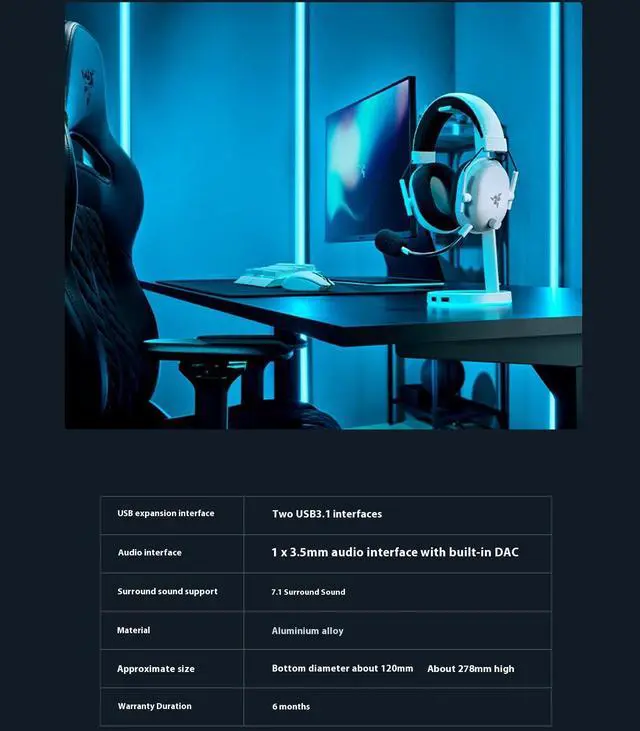 Alt view image 4 of 7 - AULA Phantom Dock V2 Headset Stand Holder, Chroma RGB Lighting - Taller Stand & Anti-slip Ledge - USB Charging Ports - Anti-Slip Rubber Base - 3.5mm Port + Built-in DAC - Quartz Pink