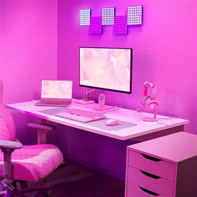 Alt view image 7 of 7 - AULA Phantom Dock V2 Headset Stand Holder, Chroma RGB Lighting - Taller Stand & Anti-slip Ledge - USB Charging Ports - Anti-Slip Rubber Base - 3.5mm Port + Built-in DAC - Quartz Pink