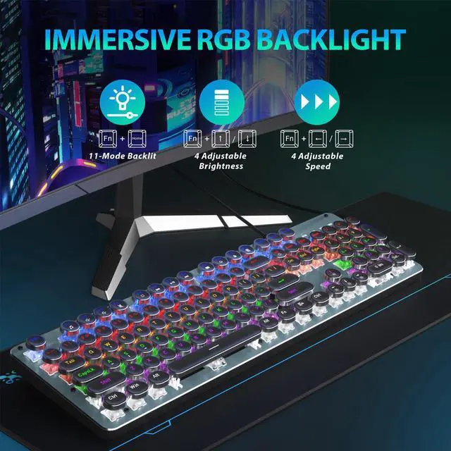 Alt view image 2 of 6 - AULA Punk Mechanical Keyboard & mouse & mousepad 3-piece set , for Mac/PC/ PS5 /PS4 /Xbox /One Gamer,1.6m USB Leather Cable,Monochrome Mixed Color,104 Keys,Black