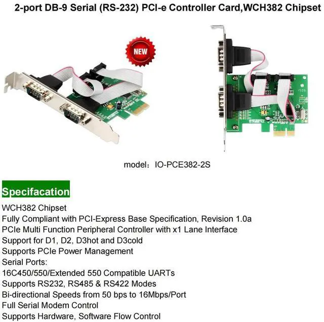 Alt view image 7 of 7 - locrest 2-port DB-9 Serial (RS-232) PCI-e Controller Card,WCH382 Chipset,WCH382 Chipset,White