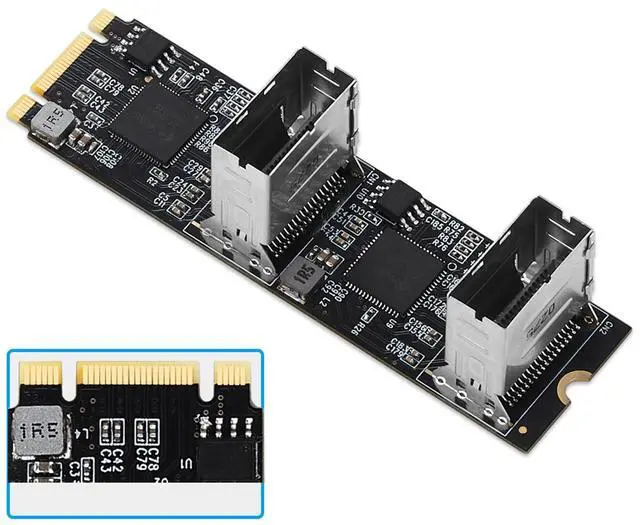Alt view image 3 of 7 - locrest M.2 to 8-Port SATA3 6G Expansion Card B+M Key PCIe 3.0 Interface SSD Solid State Drive, Black