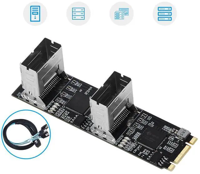 Alt view image 2 of 7 - locrest M.2 to 8-Port SATA3 6G Expansion Card B+M Key PCIe 3.0 Interface SSD Solid State Drive, Black
