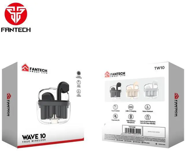 Alt view image 3 of 3 - FANTECH WAVE 10 TW10 White,Custom Tuned Driver,Touch Control,Voice Assisant,USB-C Charging,Ergonomic Fit,High Definition Microphone,5 Hours Playback,90 Days Standby,Type-C,White